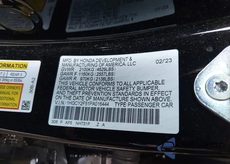 2023 Honda Accord Hybrid Sport из США, поврежденный, VIN 1HGCY2F51PA016444